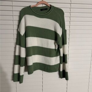 Green and White Striped Sweater